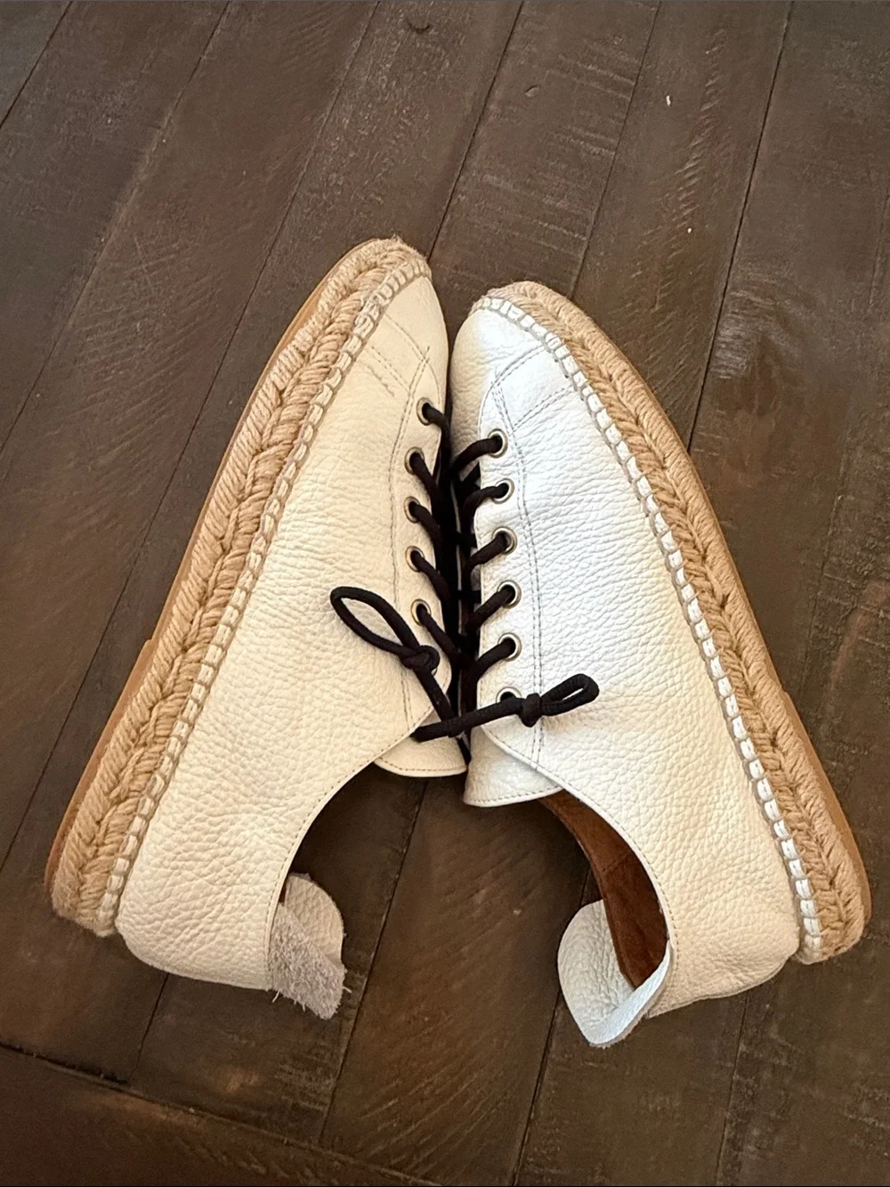 Anthropologie Maypol White Leather Espadrille Sneakers with Black Laces